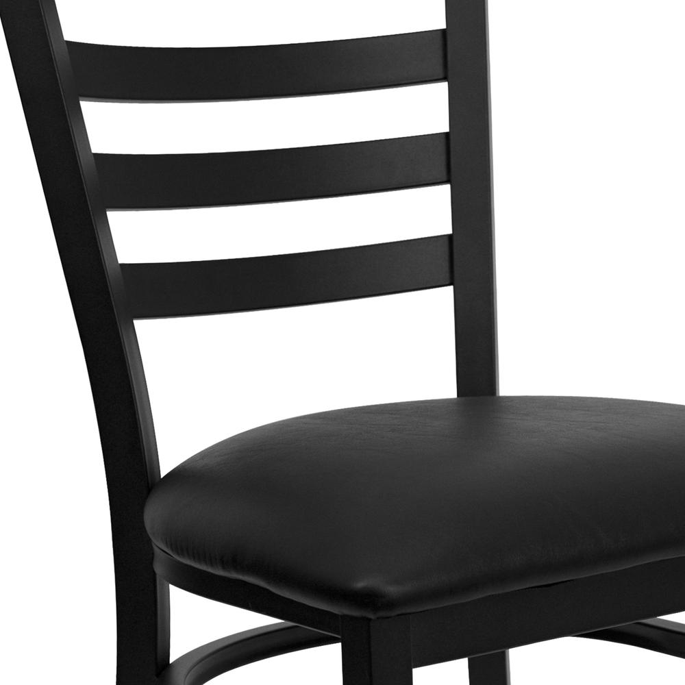 Black Ladder Back Metal Restaurant Chair - Black Vinyl Seat. Picture 7