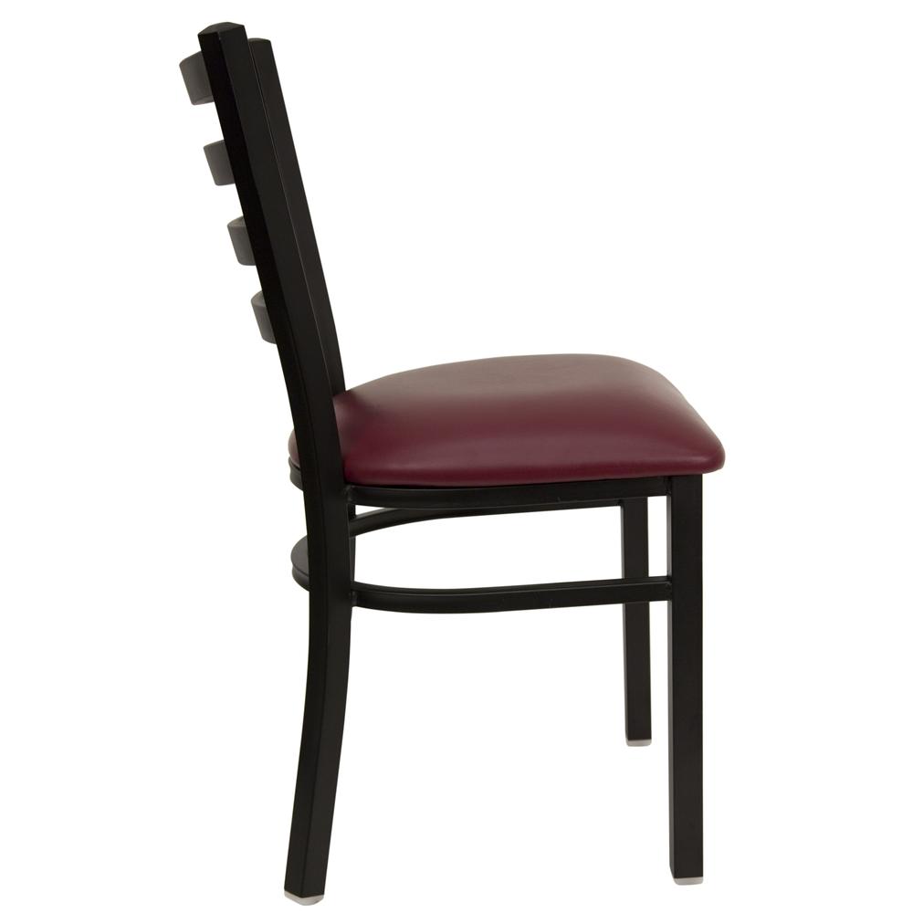 Black Ladder Back Metal Restaurant Chair - Burgundy Vinyl Seat. Picture 2