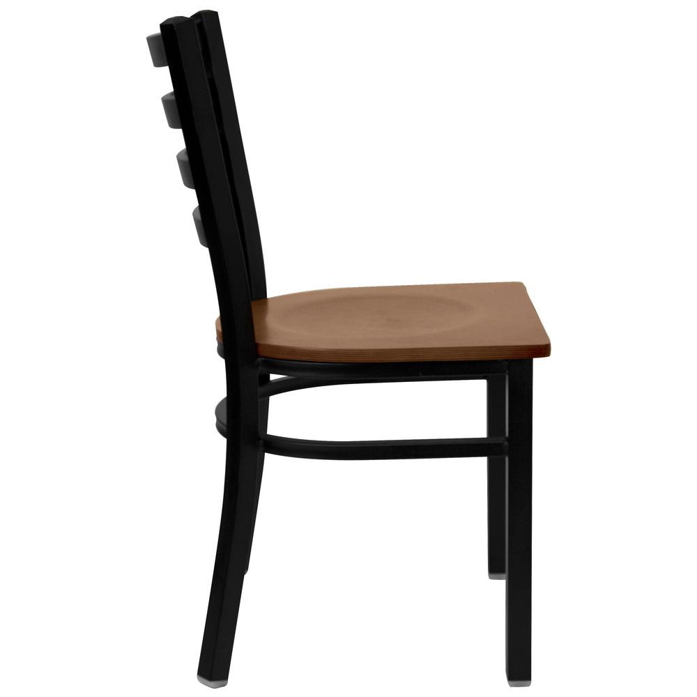 HERCULES Series Black Ladder Back Metal Restaurant Chair - Cherry Wood Seat. Picture 2