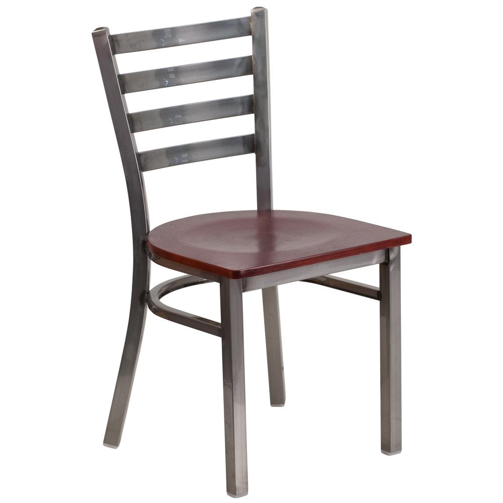 HERCULES Series Clear Coated Ladder Back Metal Restaurant Chair - Mahogany Wood Seat. The main picture.