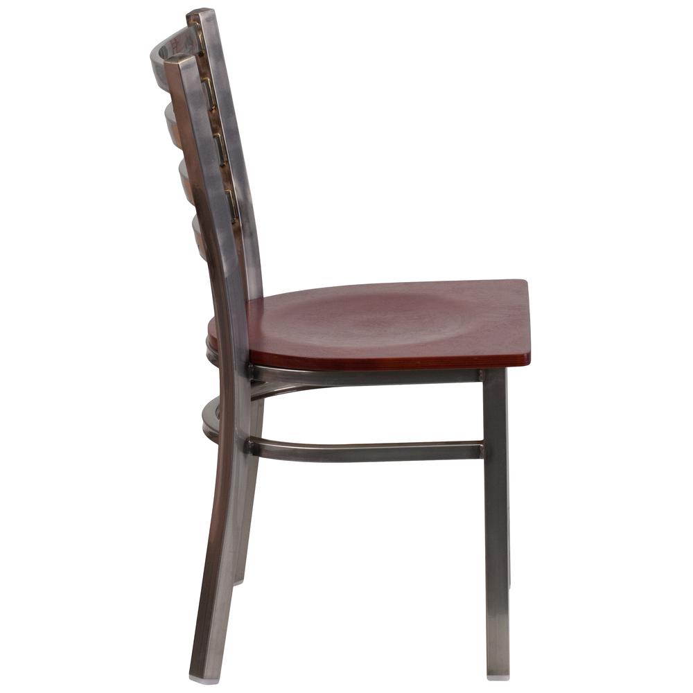 HERCULES Series Clear Coated Ladder Back Metal Restaurant Chair - Mahogany Wood Seat. Picture 2