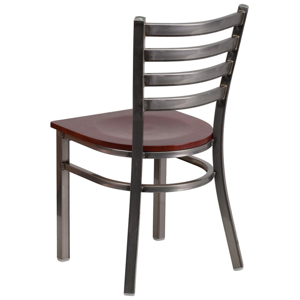 HERCULES Series Clear Coated Ladder Back Metal Restaurant Chair - Mahogany Wood Seat. Picture 3
