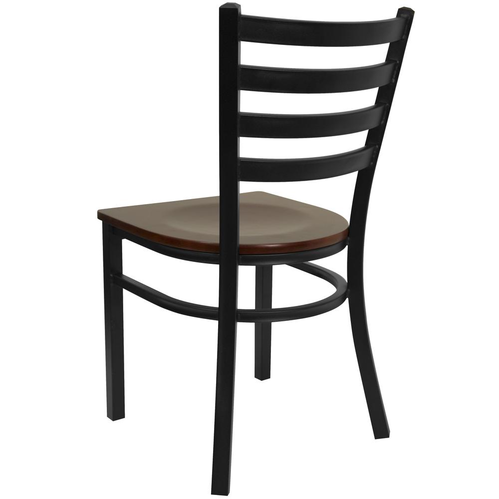 Black Ladder Back Metal Restaurant Chair - Mahogany Wood Seat. Picture 3