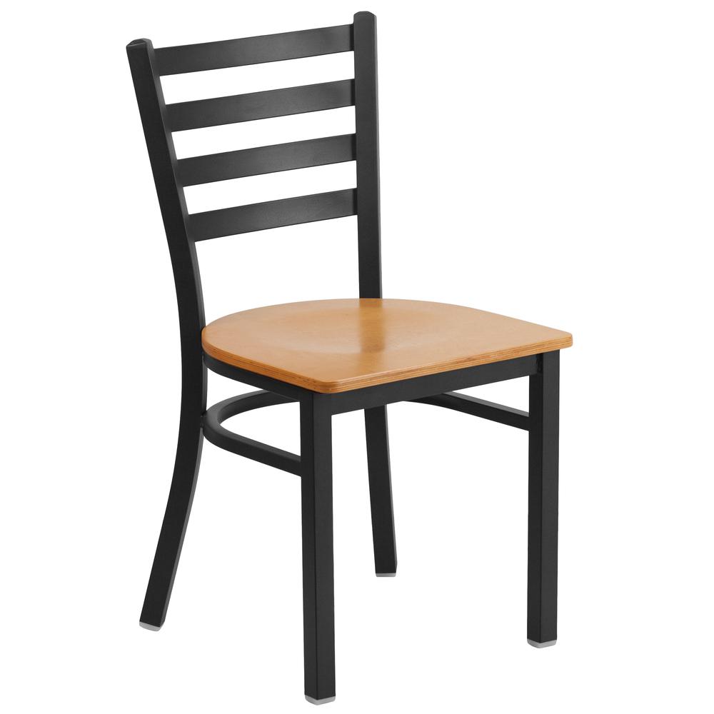 Black Ladder Back Metal Restaurant Chair - Natural Wood Seat. The main picture.