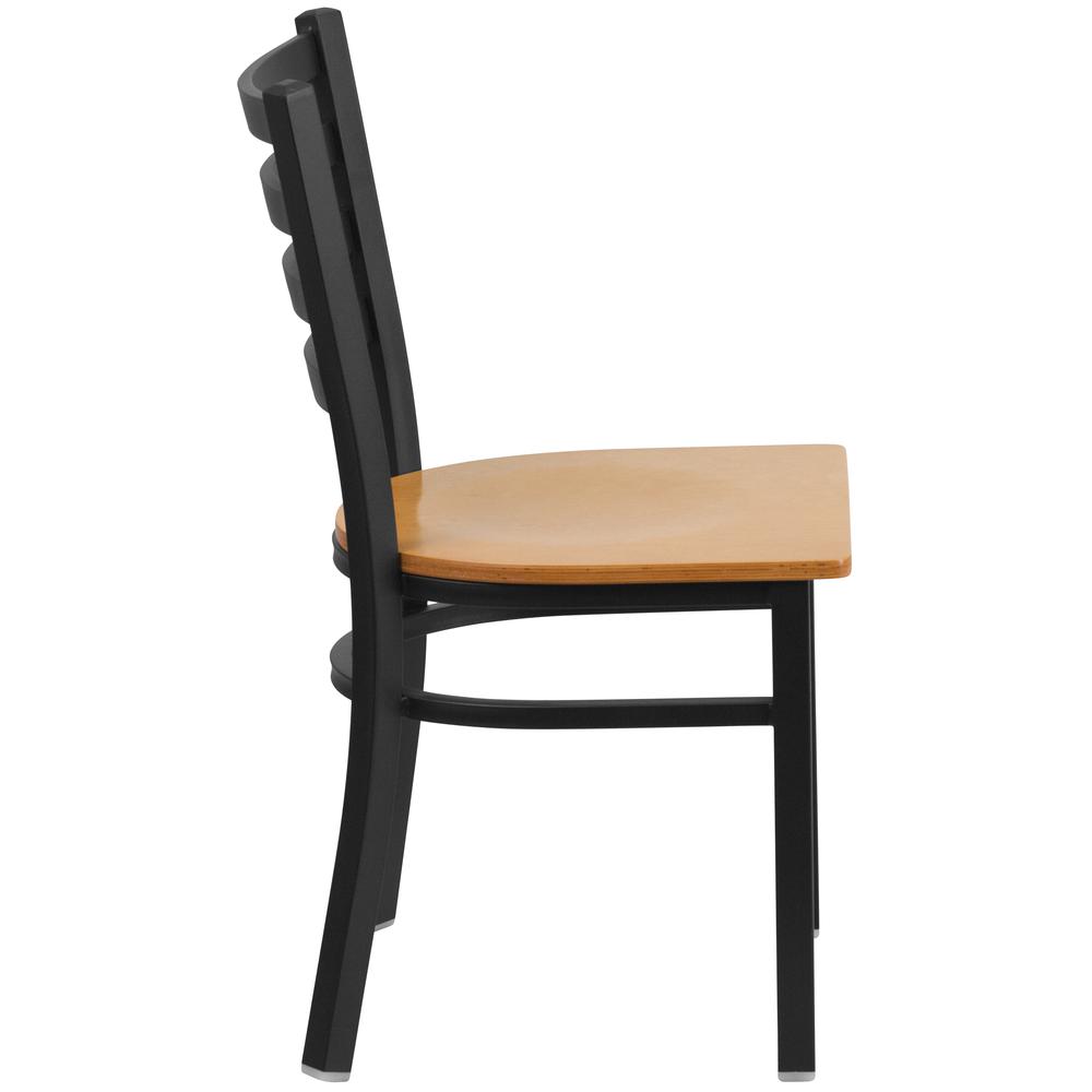 Black Ladder Back Metal Restaurant Chair - Natural Wood Seat. Picture 2