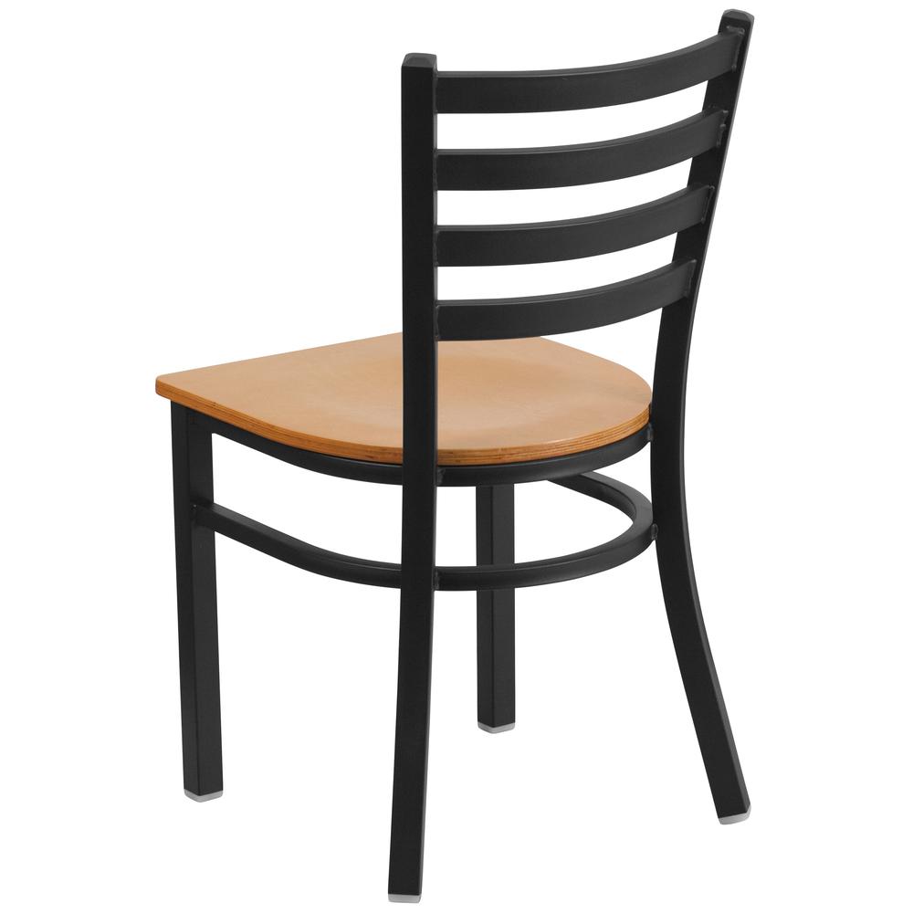 Black Ladder Back Metal Restaurant Chair - Natural Wood Seat. Picture 3
