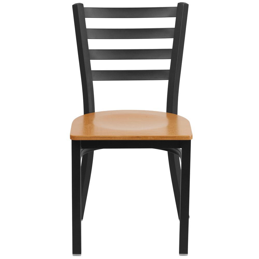 Black Ladder Back Metal Restaurant Chair - Natural Wood Seat. Picture 4