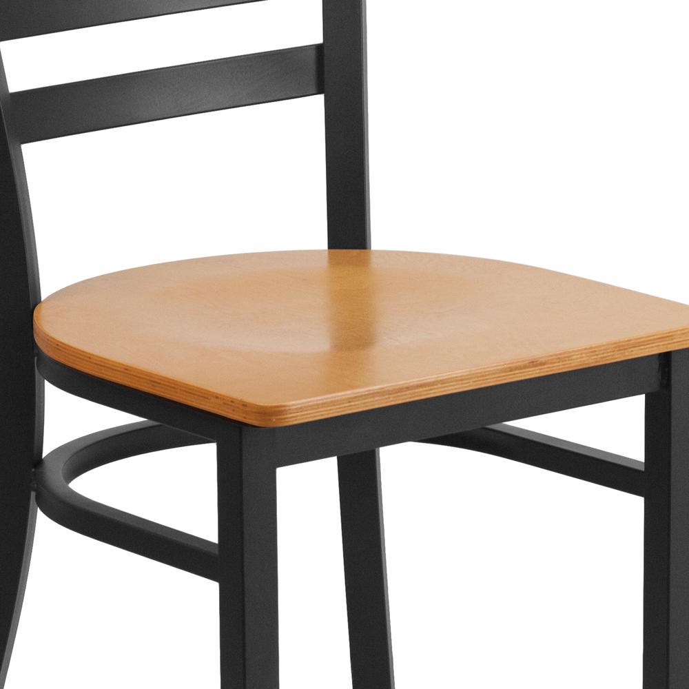 Black Ladder Back Metal Restaurant Chair - Natural Wood Seat. Picture 6