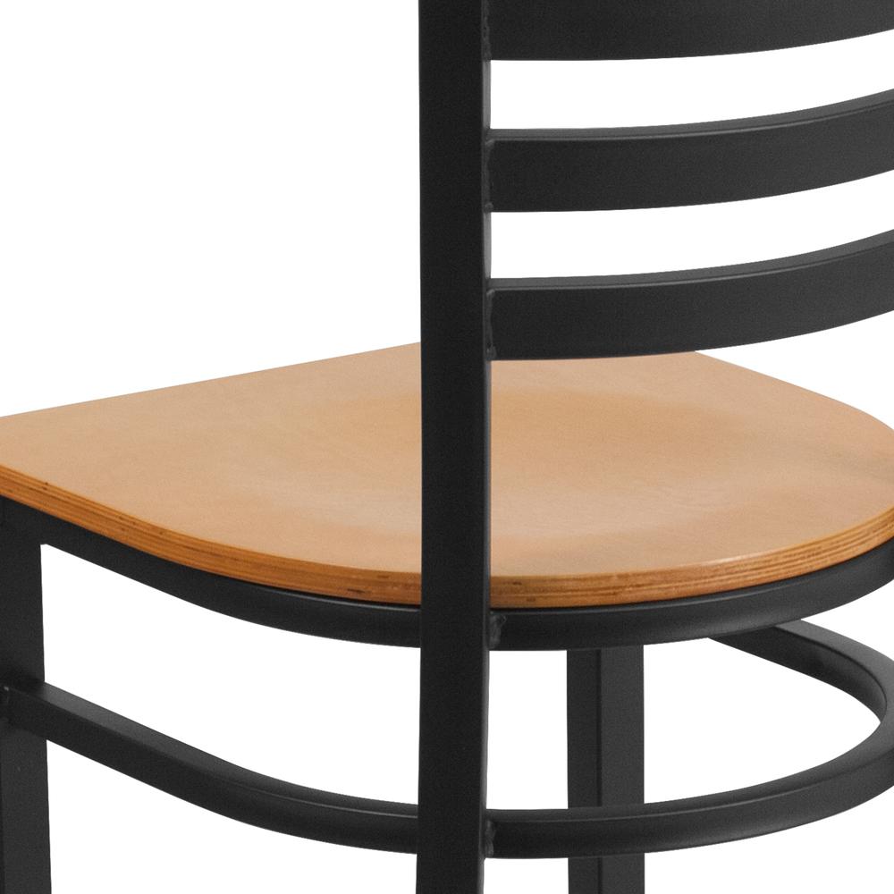 Black Ladder Back Metal Restaurant Chair - Natural Wood Seat. Picture 7
