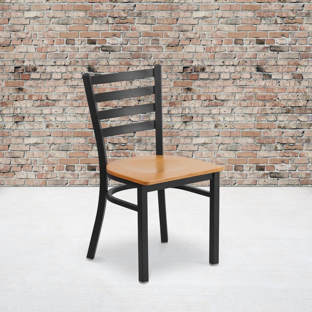 Black Ladder Back Metal Restaurant Chair - Natural Wood Seat. Picture 8