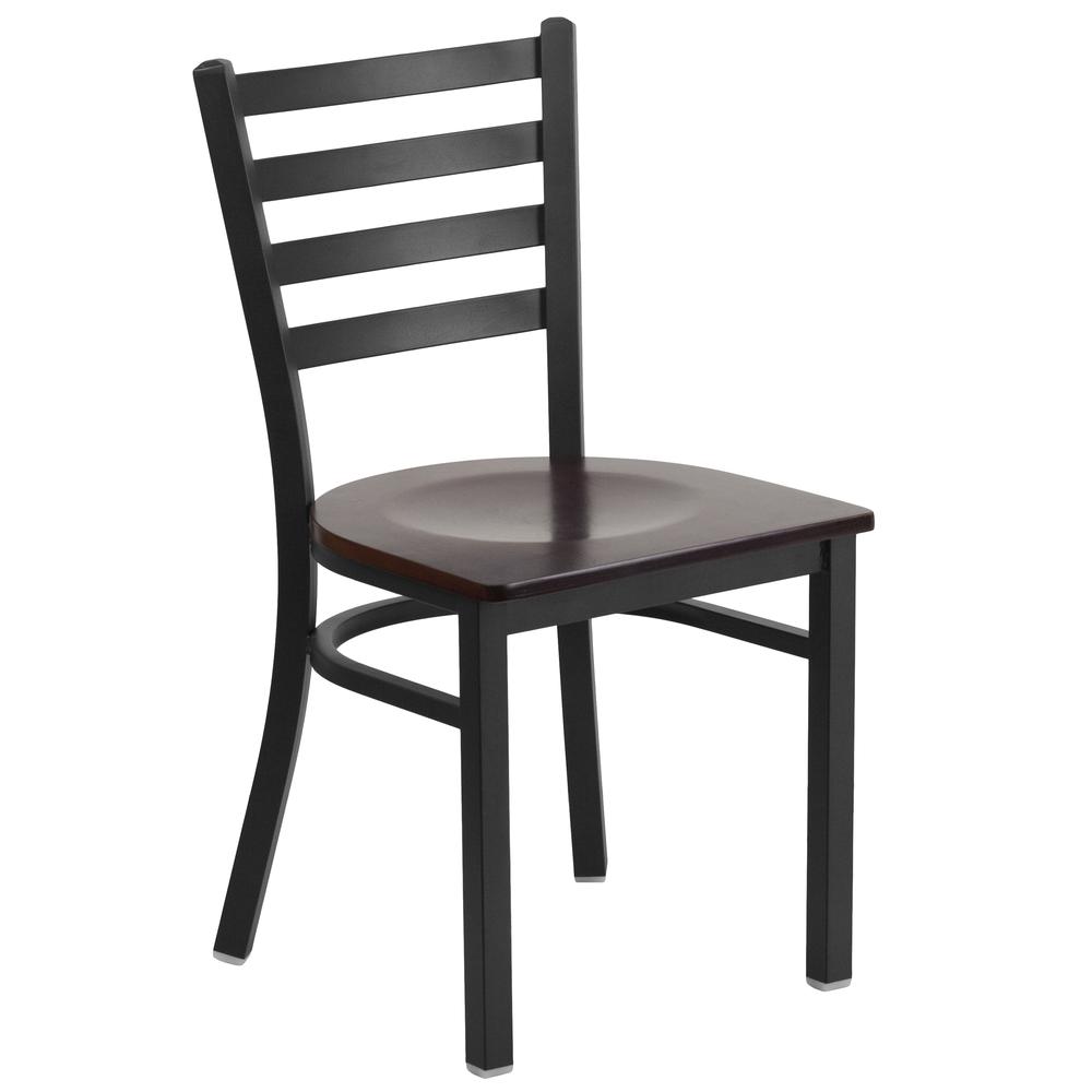 HERCULES Series Black Ladder Back Metal Restaurant Chair - Walnut Wood Seat. The main picture.