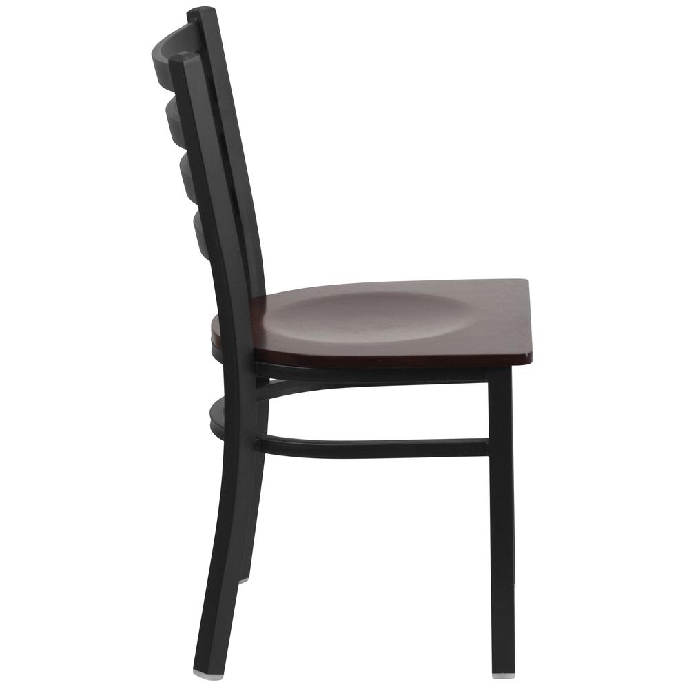 HERCULES Series Black Ladder Back Metal Restaurant Chair - Walnut Wood Seat. Picture 2