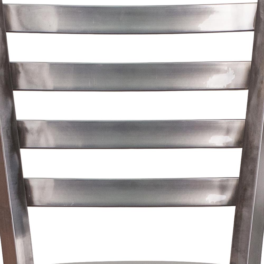 Clear Coated Ladder Back Metal Restaurant Barstool - Walnut Wood Seat. Picture 8