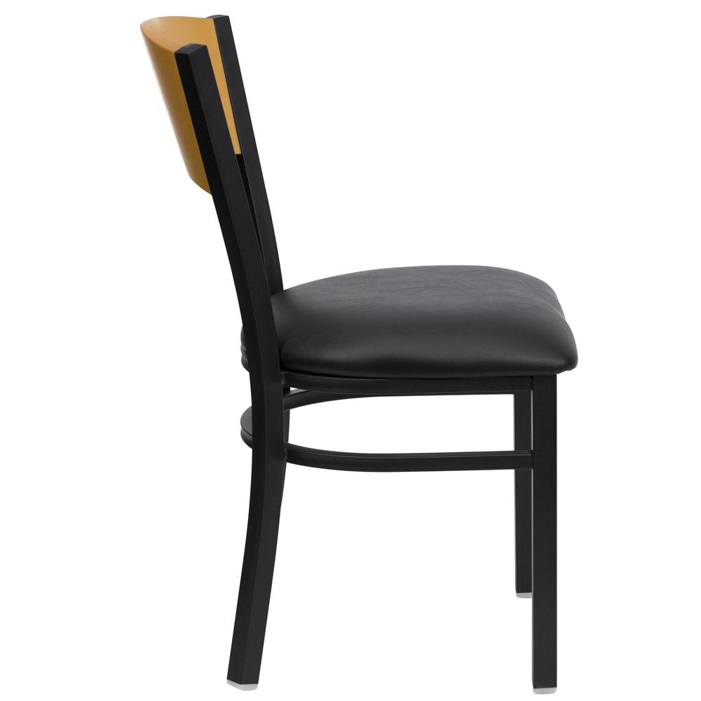 Black Circle Back Metal Restaurant Chair - Natural Wood Back, Black Vinyl Seat. Picture 2