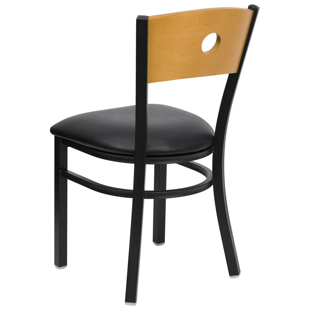 Black Circle Back Metal Restaurant Chair - Natural Wood Back, Black Vinyl Seat. Picture 3