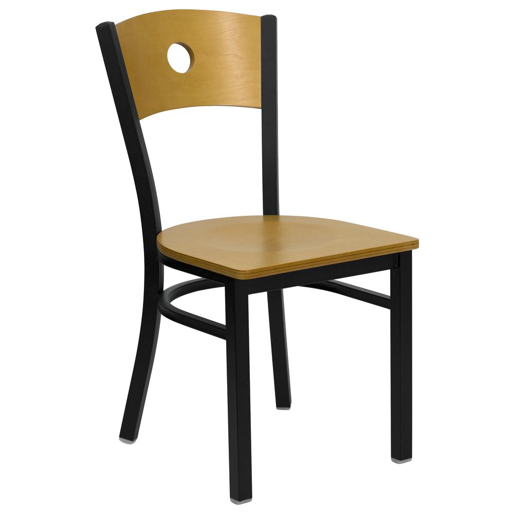 Black Circle Back Metal Restaurant Chair - Natural Wood Back & Seat. Picture 1