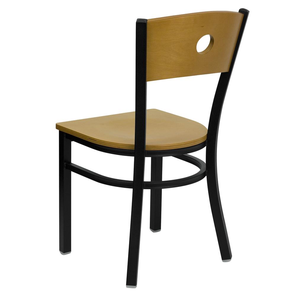 Black Circle Back Metal Restaurant Chair - Natural Wood Back & Seat. Picture 3