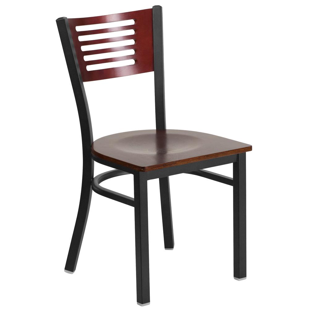 HERCULES Series Black Slat Back Metal Restaurant Chair - Mahogany Wood Back & Seat. Picture 1