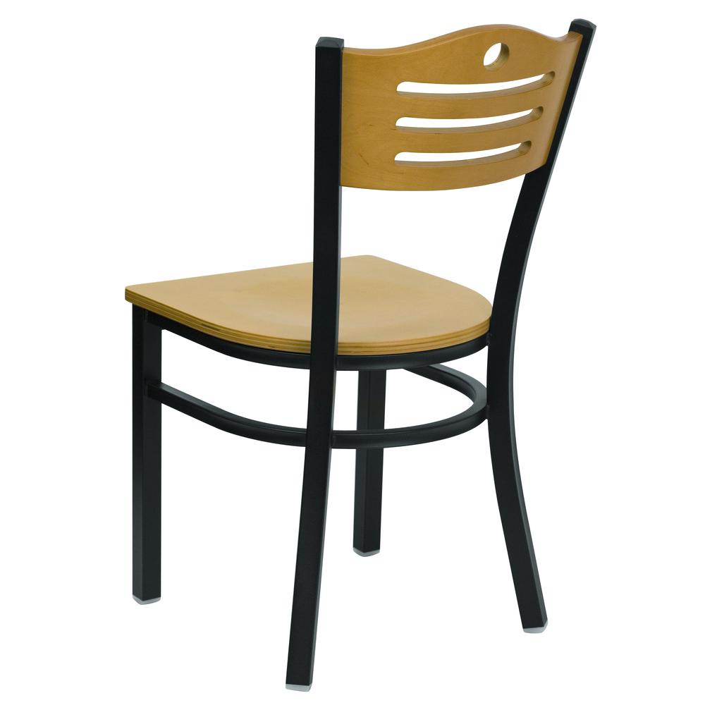 Black Slat Back Metal Restaurant Chair - Natural Wood Back & Seat. Picture 3