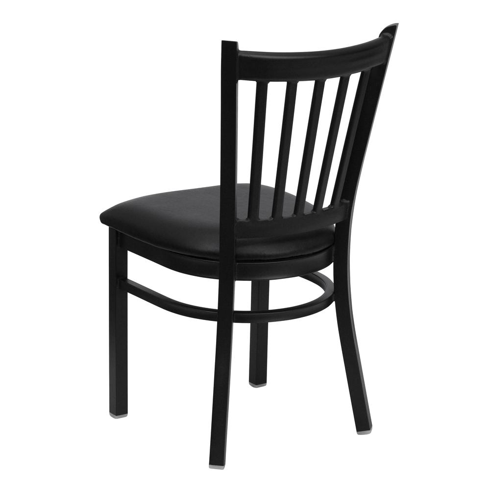 Black Vertical Back Metal Restaurant Chair - Black Vinyl Seat. Picture 3