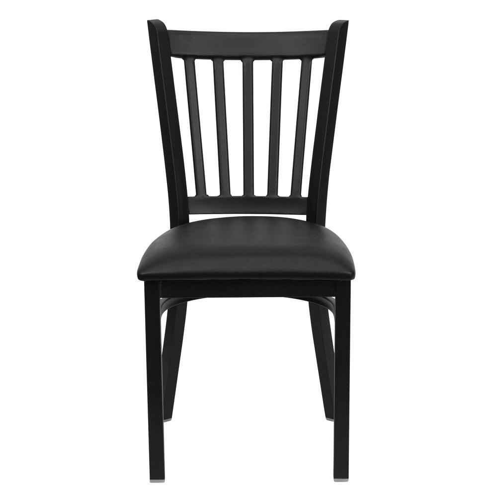 Black Vertical Back Metal Restaurant Chair - Black Vinyl Seat. Picture 4