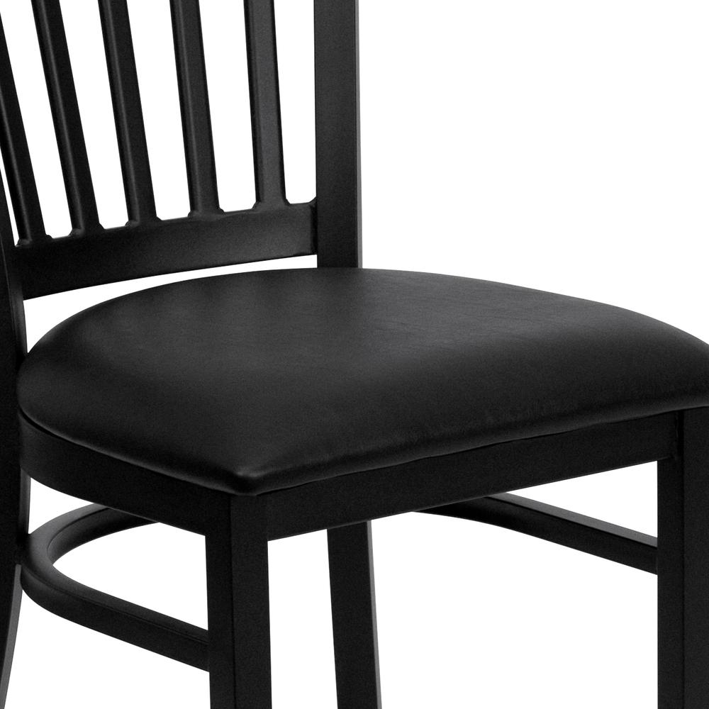 Black Vertical Back Metal Restaurant Chair - Black Vinyl Seat. Picture 6