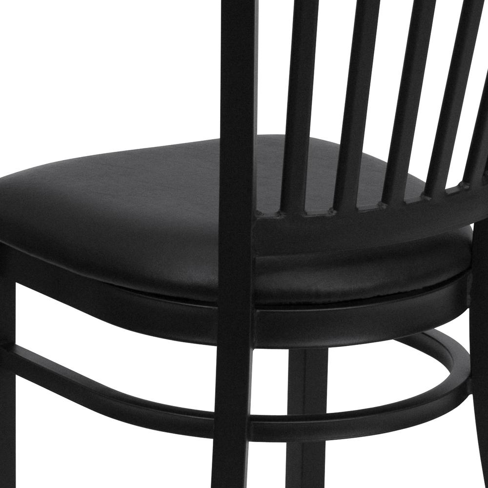 Black Vertical Back Metal Restaurant Chair - Black Vinyl Seat. Picture 7