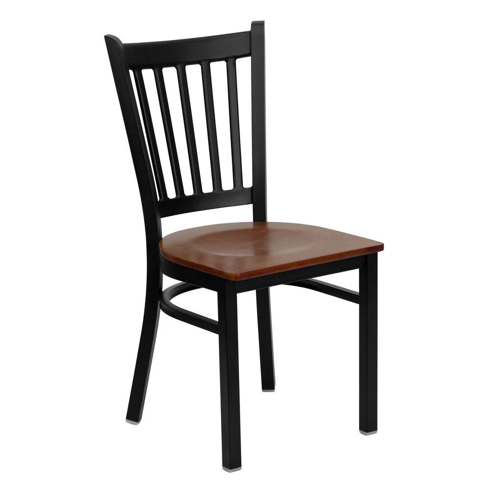 HERCULES Series Black Vertical Back Metal Restaurant Chair - Cherry Wood Seat. The main picture.