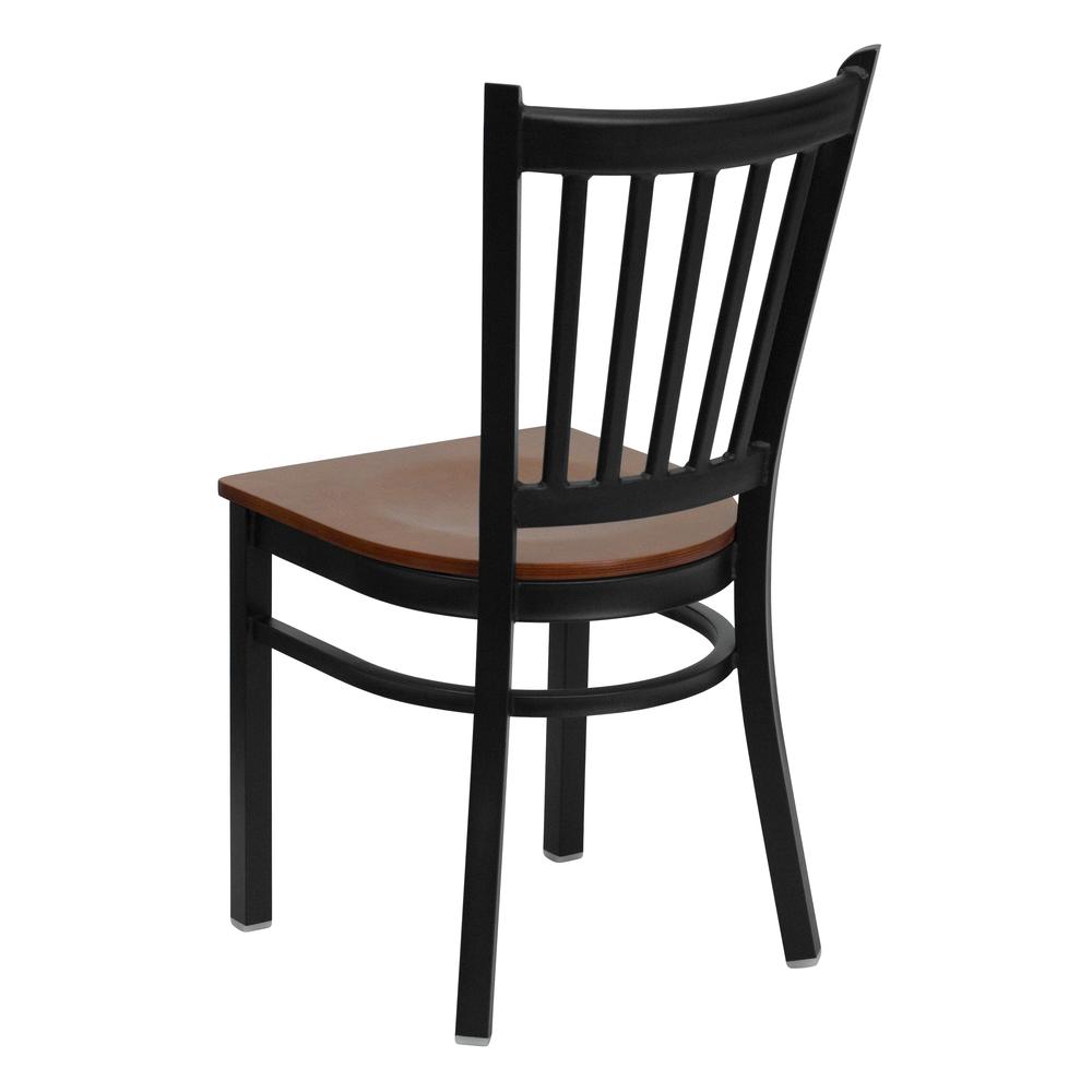 HERCULES Series Black Vertical Back Metal Restaurant Chair - Cherry Wood Seat. Picture 3