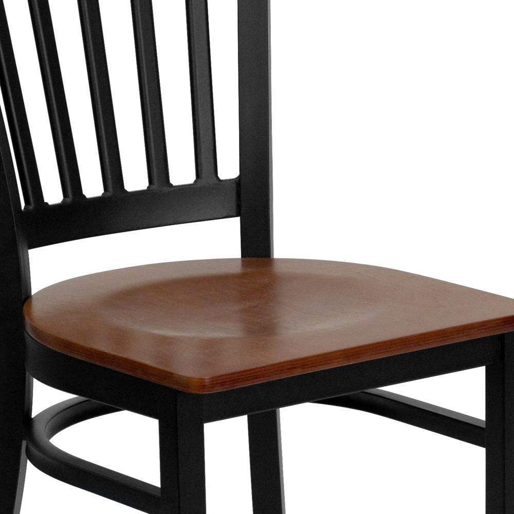 Black Vertical Back Metal Restaurant Chair - Cherry Wood Seat. Picture 6