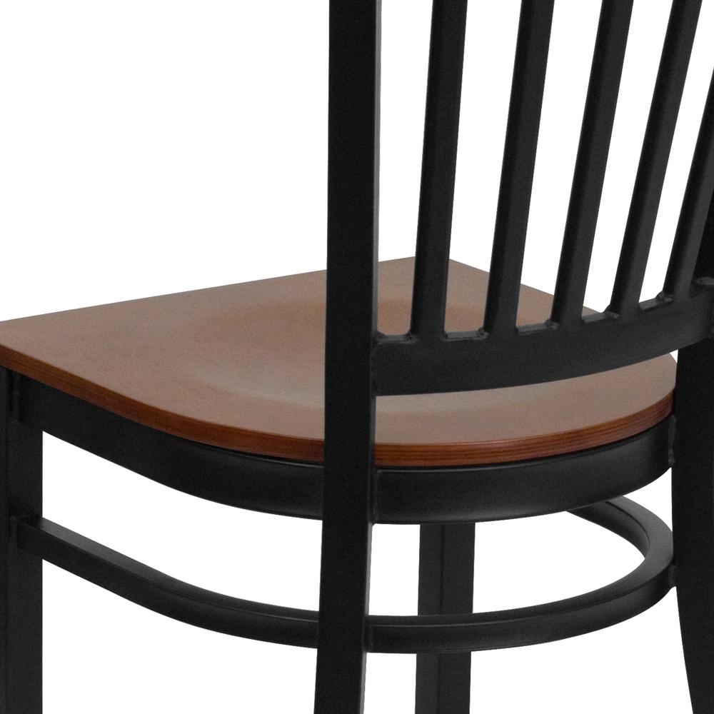 Black Vertical Back Metal Restaurant Chair - Cherry Wood Seat. Picture 7