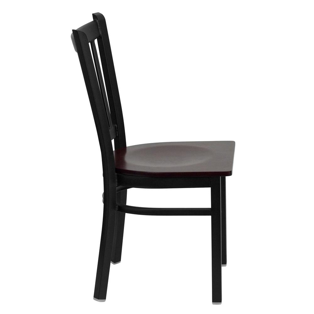 Black Vertical Back Metal Restaurant Chair - Mahogany Wood Seat. Picture 2