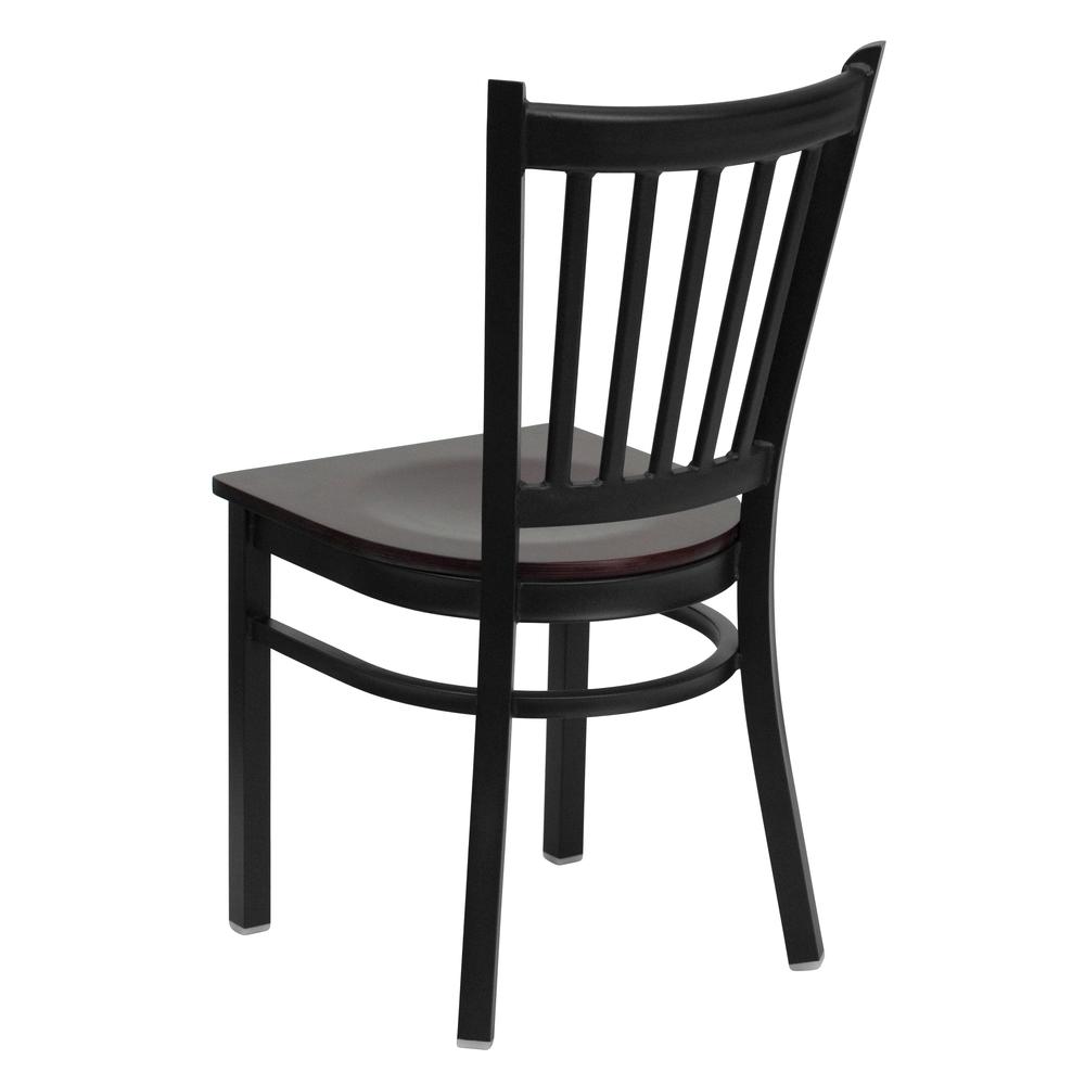 Black Vertical Back Metal Restaurant Chair - Mahogany Wood Seat. Picture 3