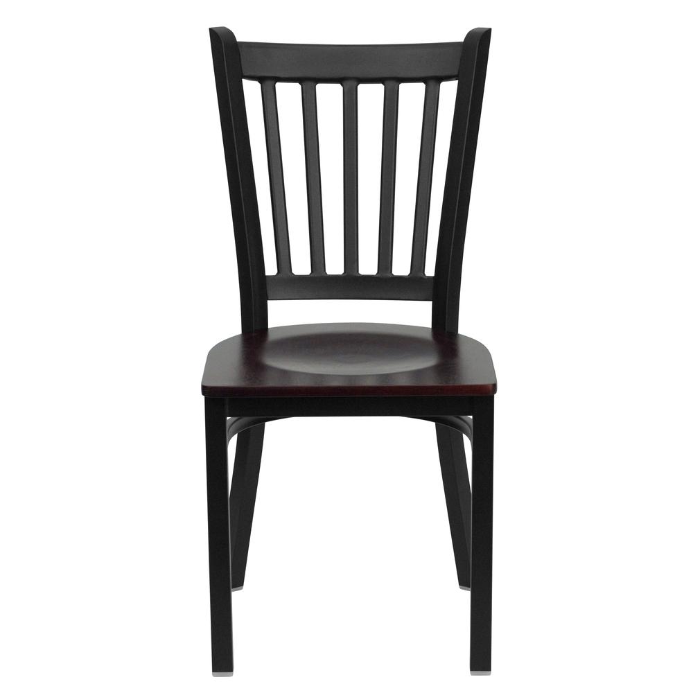 Black Vertical Back Metal Restaurant Chair - Mahogany Wood Seat. Picture 4