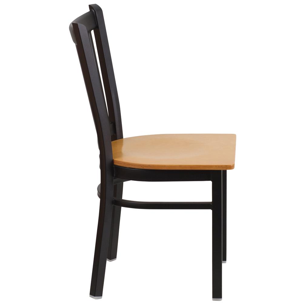 Black Vertical Back Metal Restaurant Chair - Natural Wood Seat. Picture 2