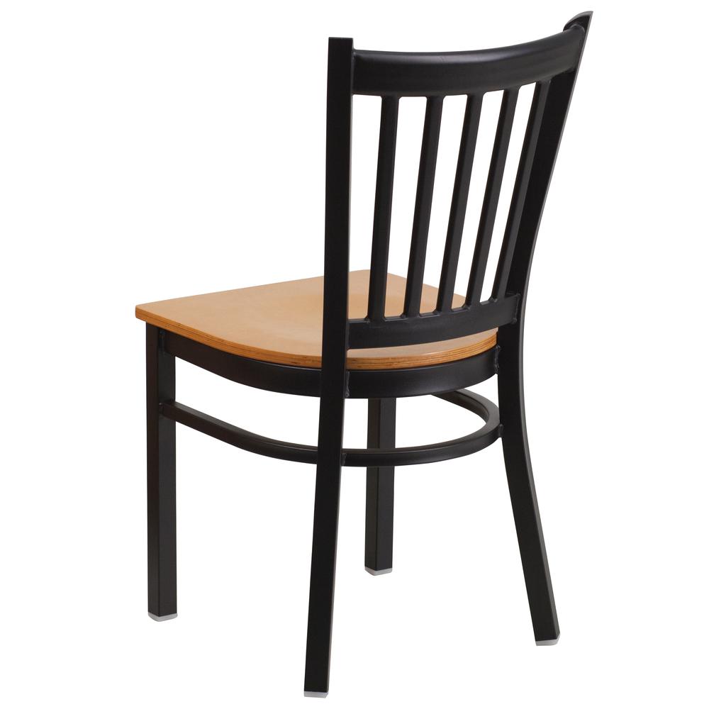 Black Vertical Back Metal Restaurant Chair - Natural Wood Seat. Picture 3