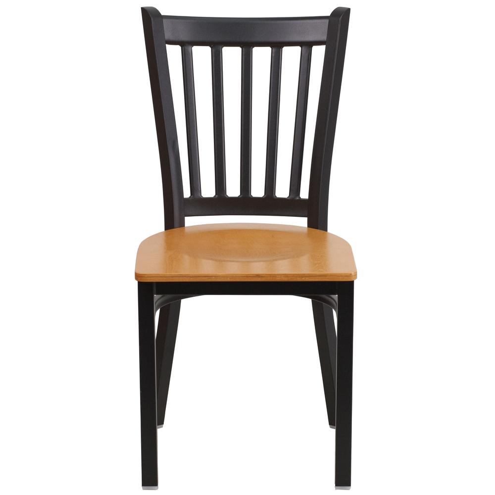 Black Vertical Back Metal Restaurant Chair - Natural Wood Seat. Picture 4