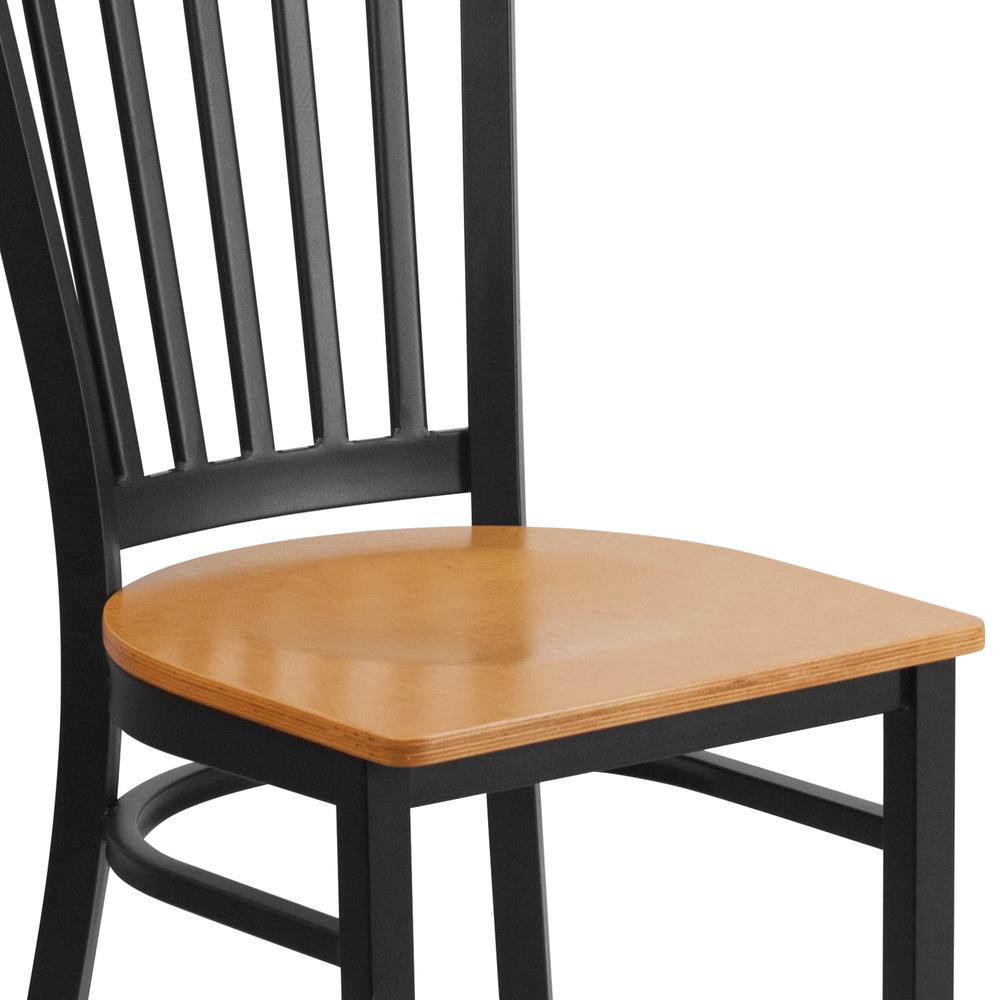 Black Vertical Back Metal Restaurant Chair - Natural Wood Seat. Picture 5
