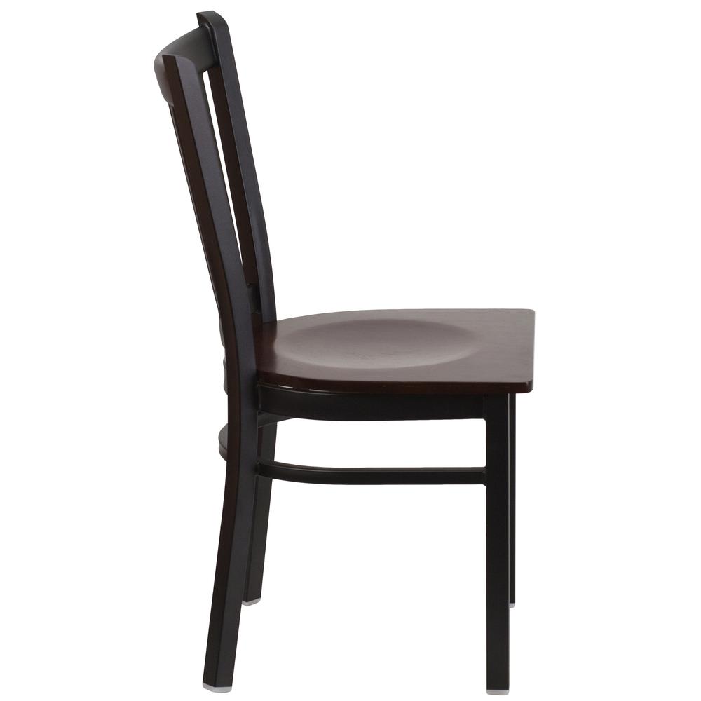Black Vertical Back Metal Restaurant Chair - Walnut Wood Seat. Picture 2