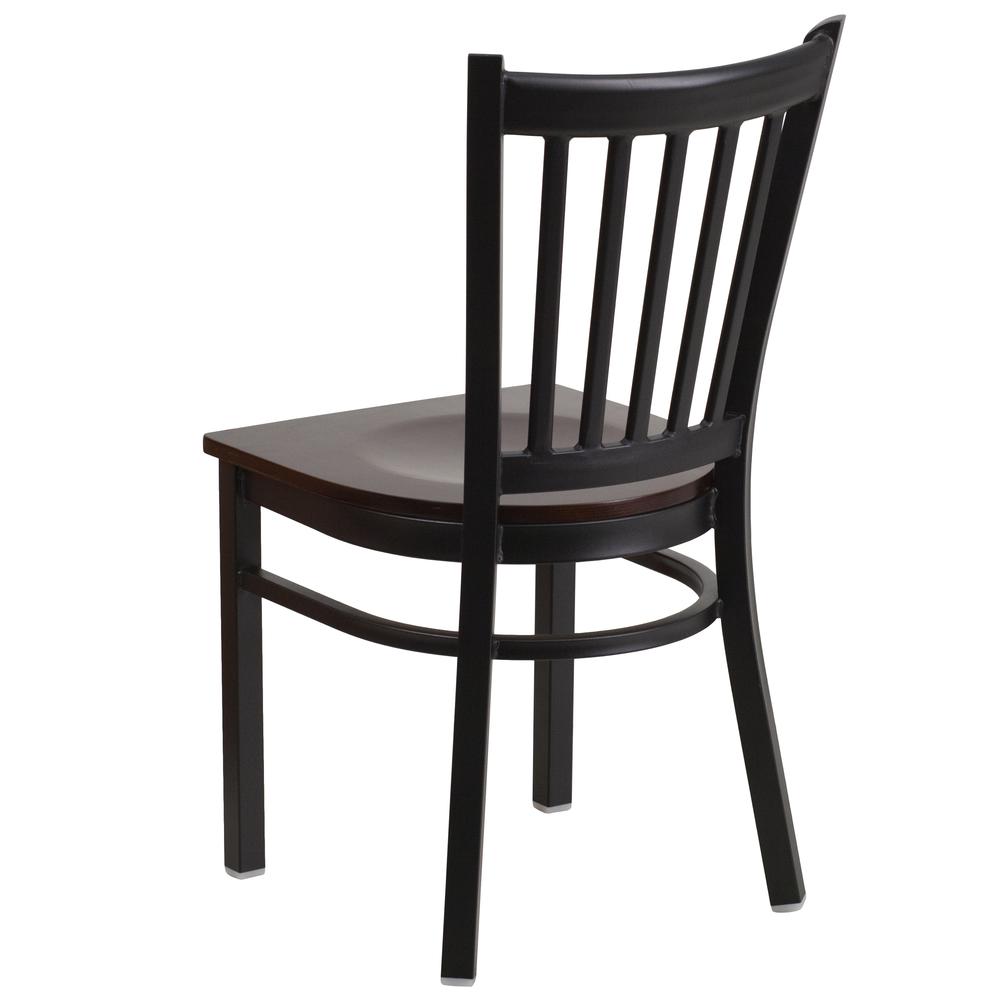 Black Vertical Back Metal Restaurant Chair - Walnut Wood Seat. Picture 3