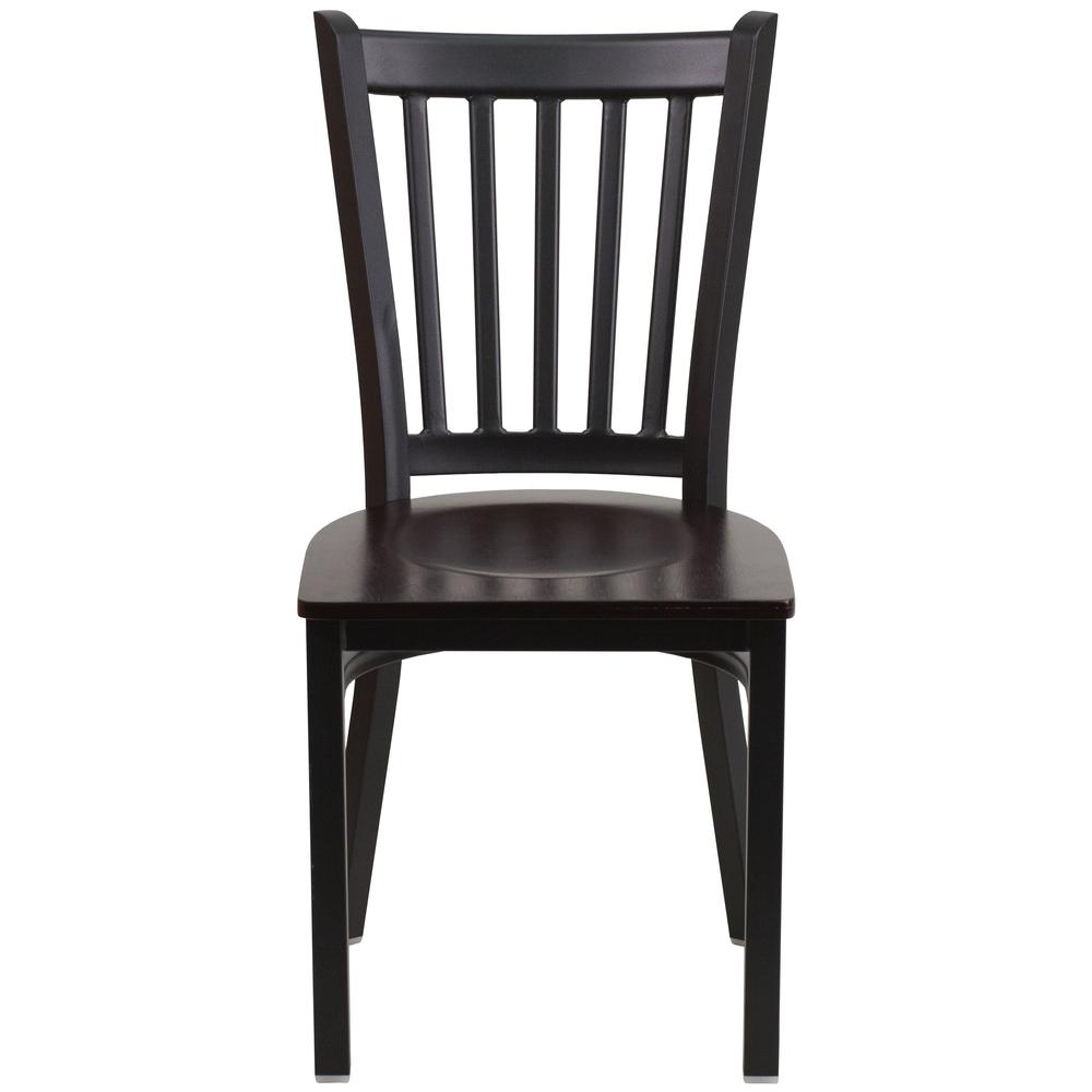 Black Vertical Back Metal Restaurant Chair - Walnut Wood Seat. Picture 4
