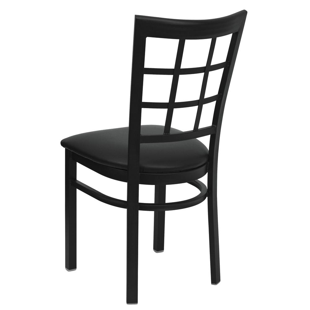 Black Window Back Metal Restaurant Chair - Black Vinyl Seat. Picture 3