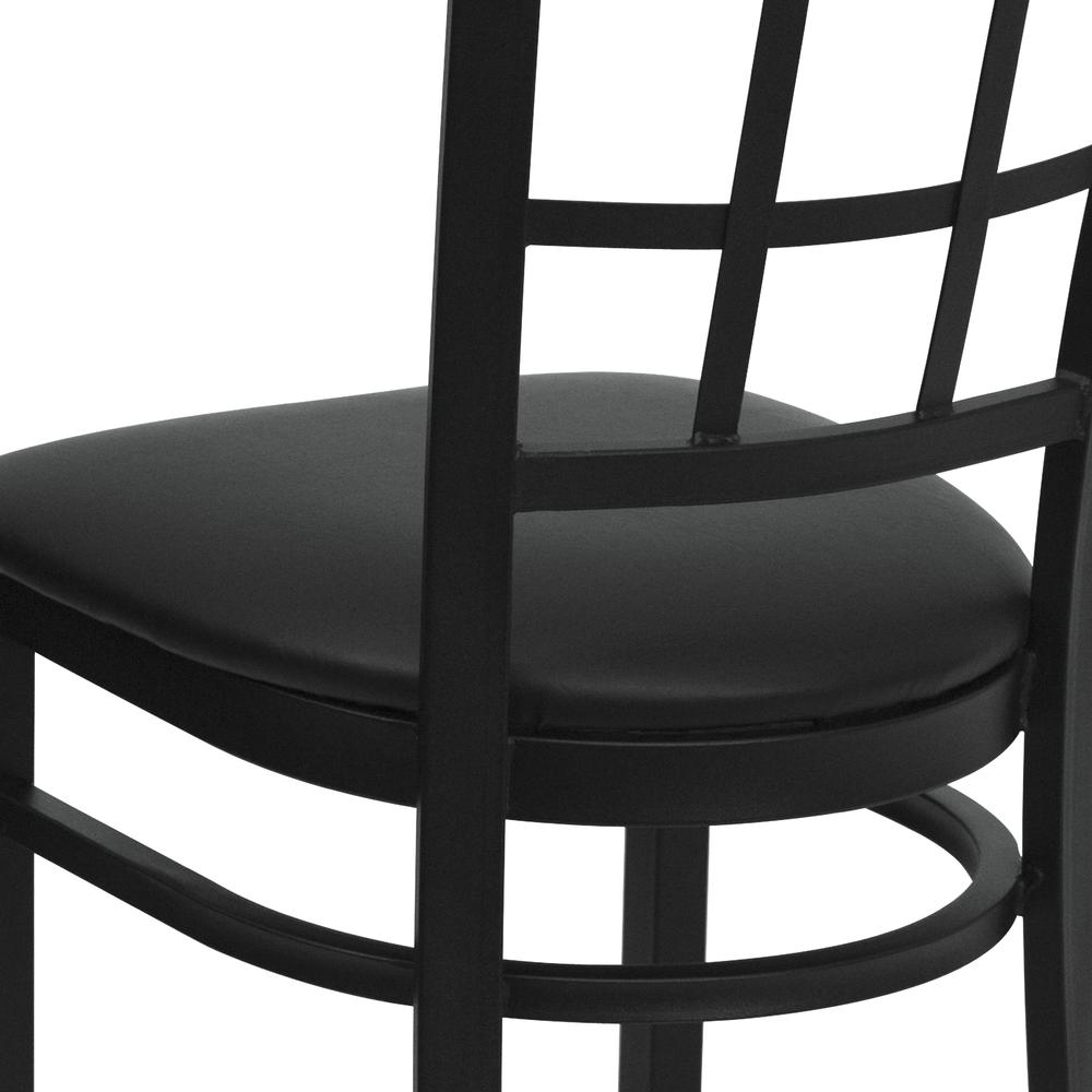Black Window Back Metal Restaurant Chair - Black Vinyl Seat. Picture 7