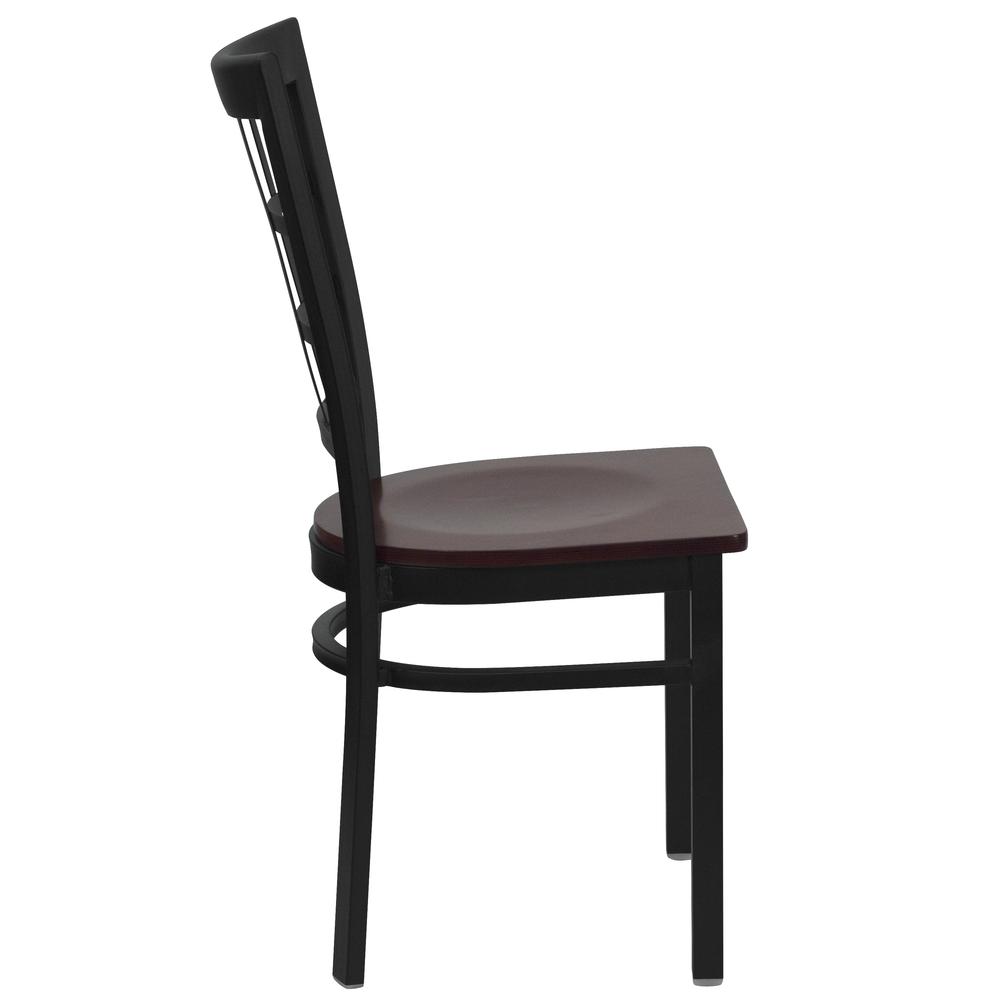 Black Window Back Metal Restaurant Chair - Mahogany Wood Seat. Picture 2