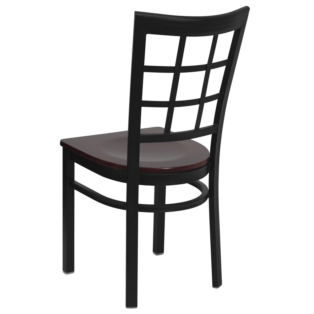 Black Window Back Metal Restaurant Chair - Mahogany Wood Seat. Picture 3