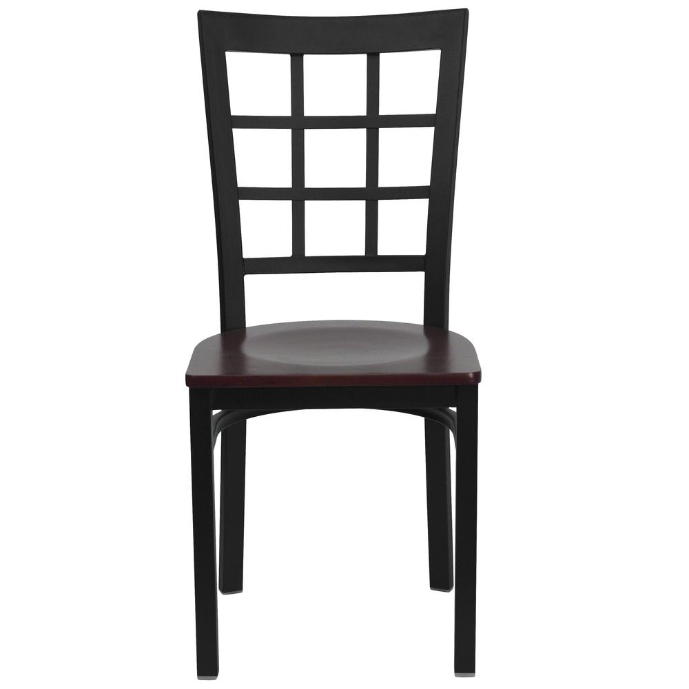 Black Window Back Metal Restaurant Chair - Mahogany Wood Seat. Picture 4