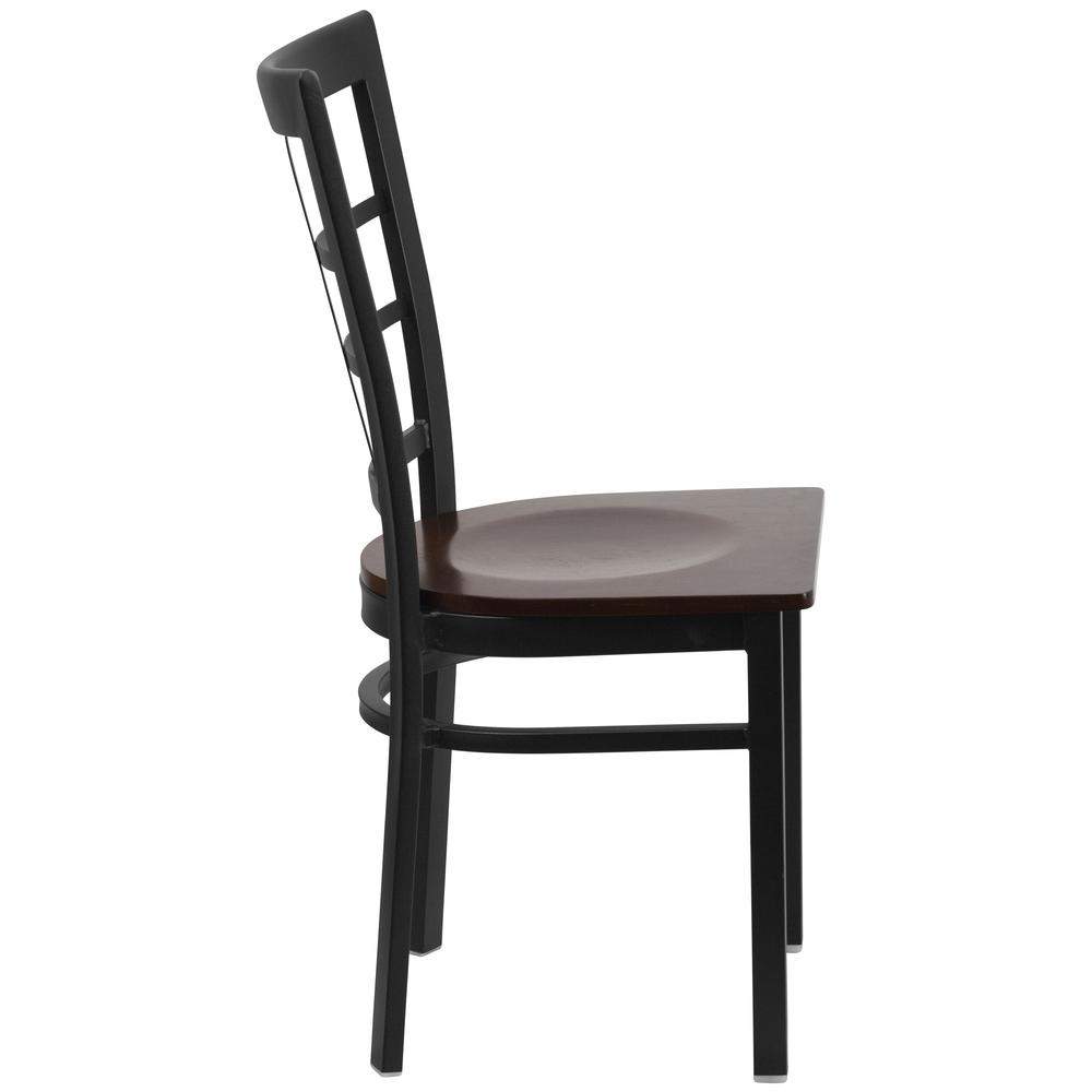 HERCULES Series Black Window Back Metal Restaurant Chair - Walnut Wood Seat. Picture 2