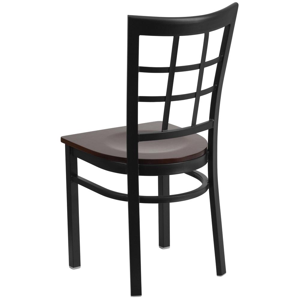HERCULES Series Black Window Back Metal Restaurant Chair - Walnut Wood Seat. Picture 3