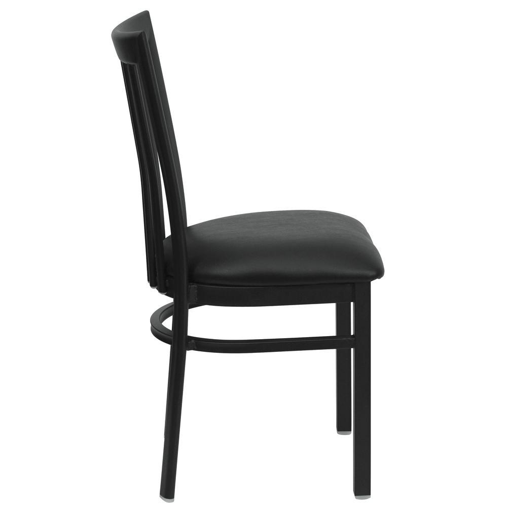 Black School House Back Metal Restaurant Chair - Black Vinyl Seat. Picture 2