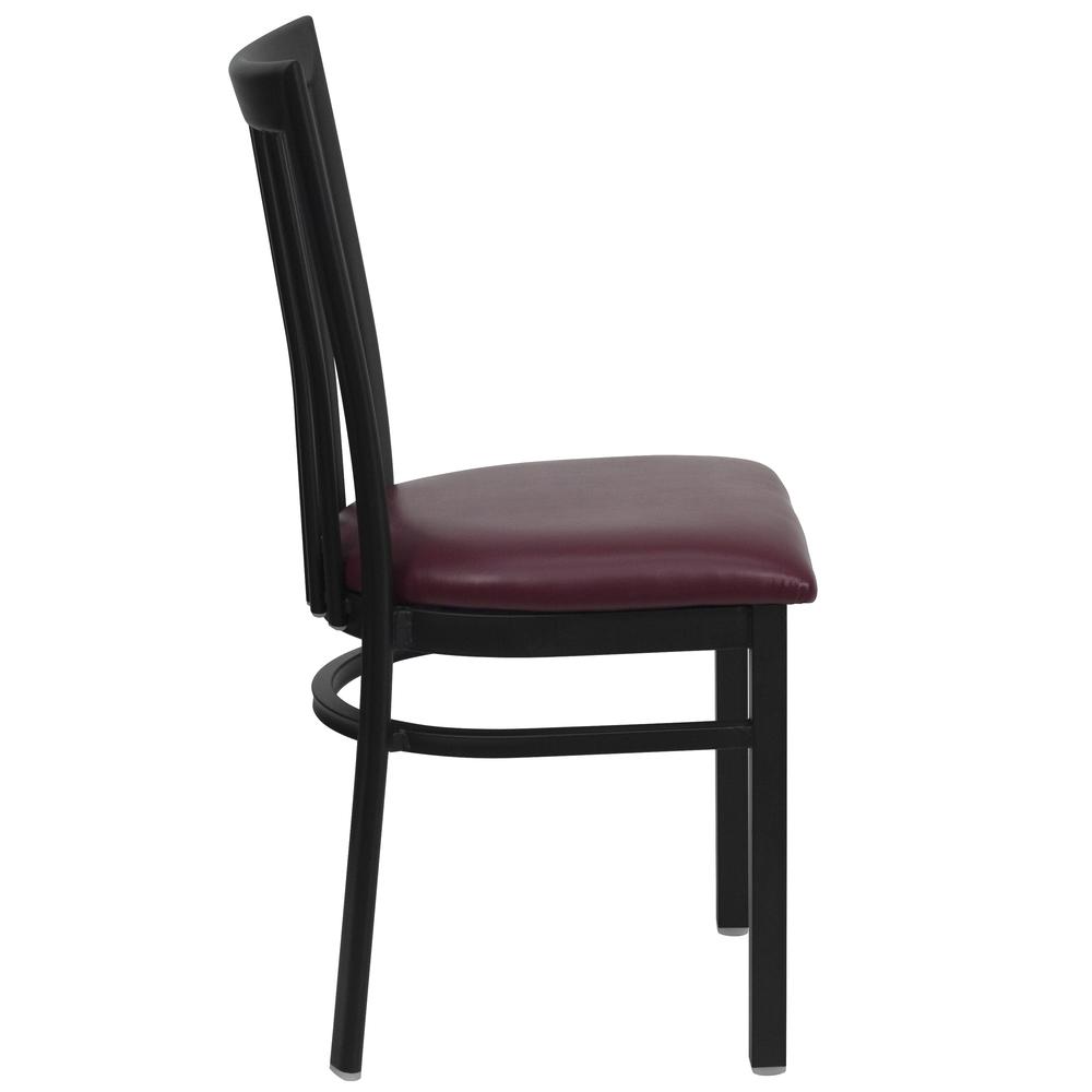 Black School House Back Metal Restaurant Chair - Burgundy Vinyl Seat. Picture 2